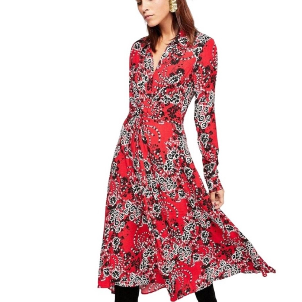 Free People Tough Love Shirtdress Long Sleeve Floral Collared Women's Size 8